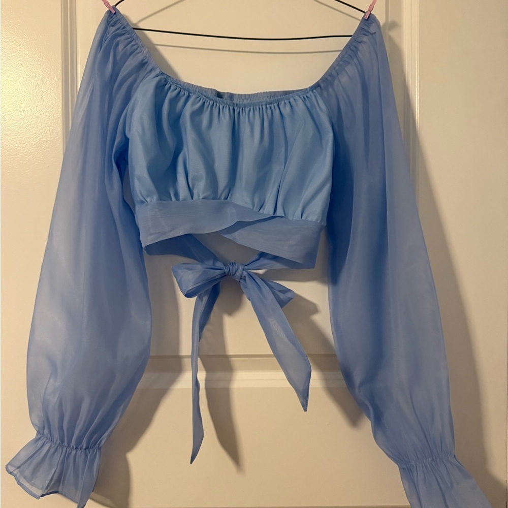 SHEIN Light Blue Tie-Front Blouse